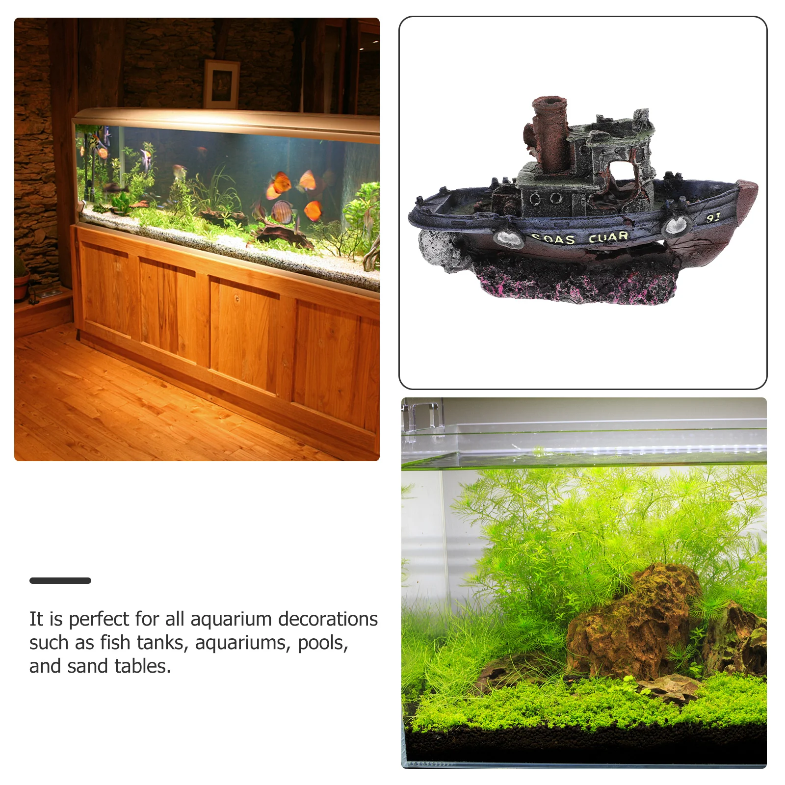 

Decorative Ship Fish Tank Decoration Resin Pirate Ship Aquarium Hiding Shelter Turtle nament Cave Underwater Scenery Pet