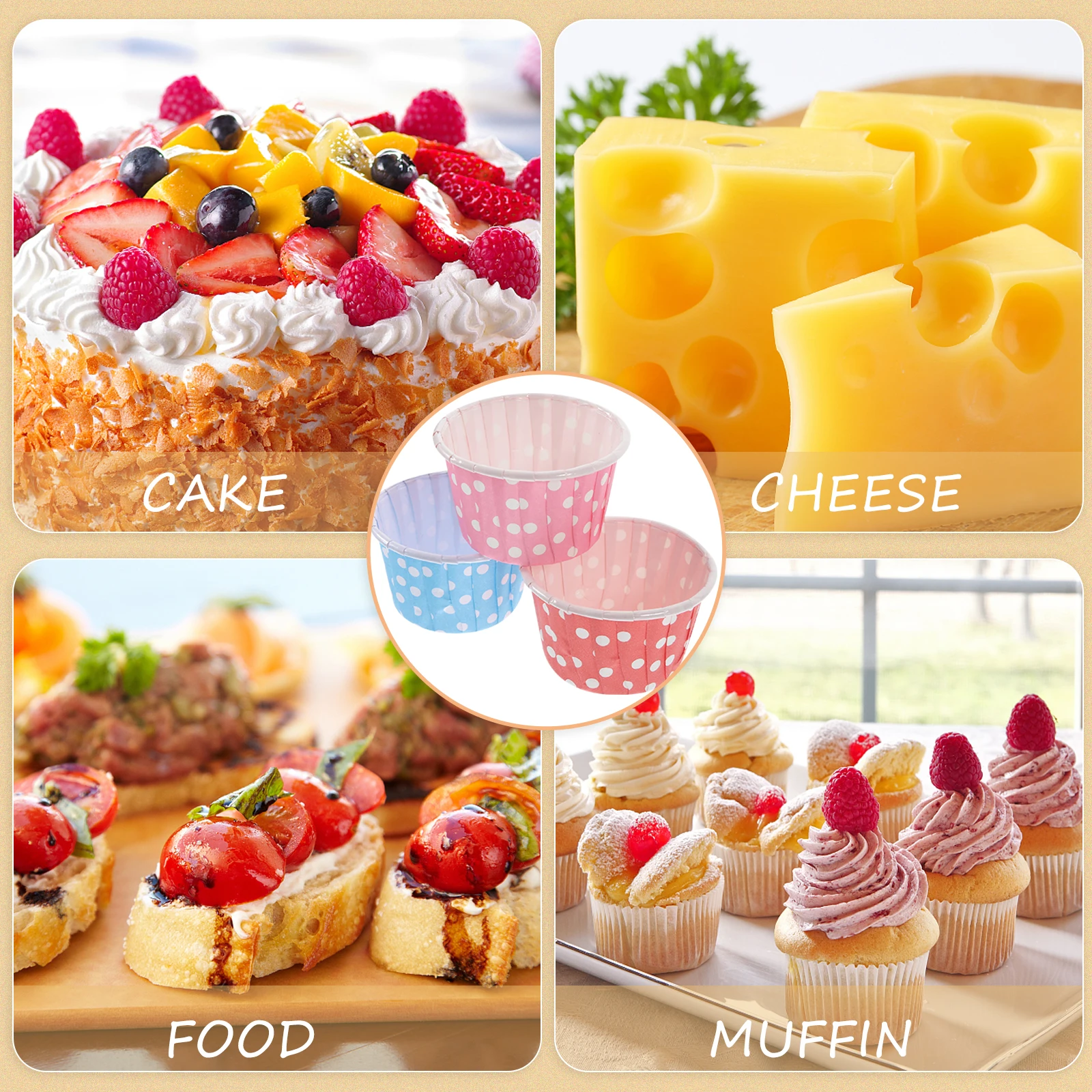 

300pcs Disposable Paper Cups for Ice Cream Cake Pudding Yogurt Desserts Pink Red Blue Each Lightweight Portable Kitchen