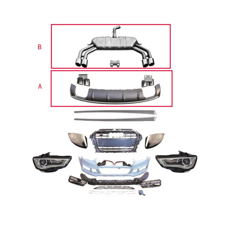 

Дамаi заводская распродажа S3 стиль Bodykit крышка зеркала заднего вида диффузор боковые юбки бампер решетка фары комплекты кузова для A3 201