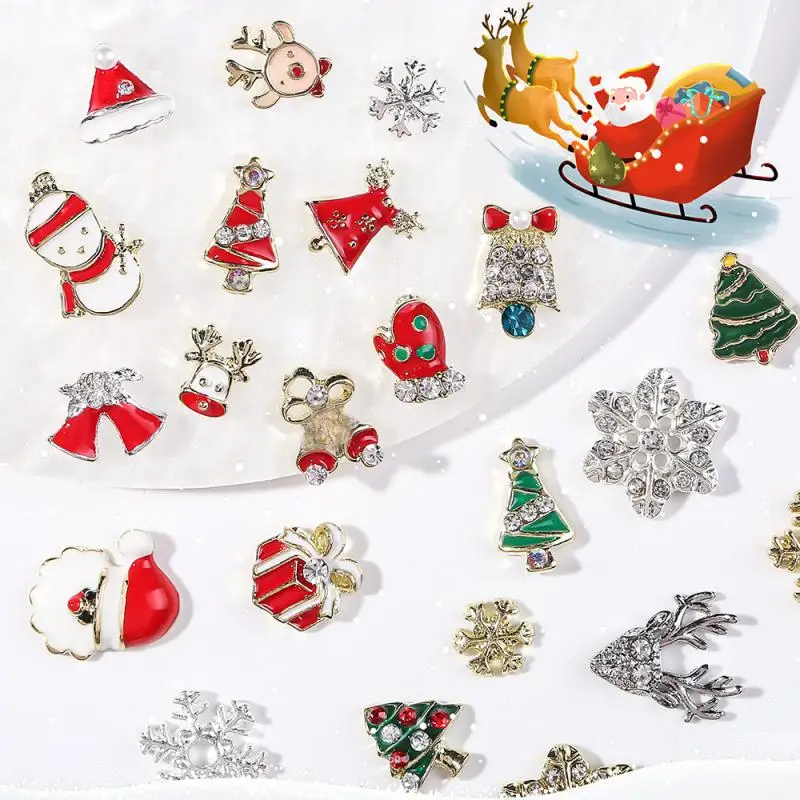 10pcs โลหะ Christmas Snowflake เล็บเพชร zircon เล็บ Charms Glitter คริสต์มาส DIY Nail Art อุปกรณ์ตกแต่ง