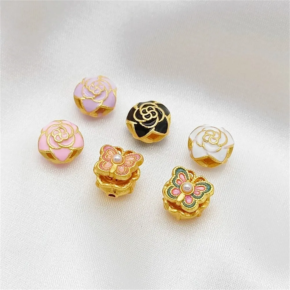 18K Gold-plated Sand Gold Double-sided Rose Beads Scattered Beads Handmade DIY Butterfly Bracelet Jewelry Material