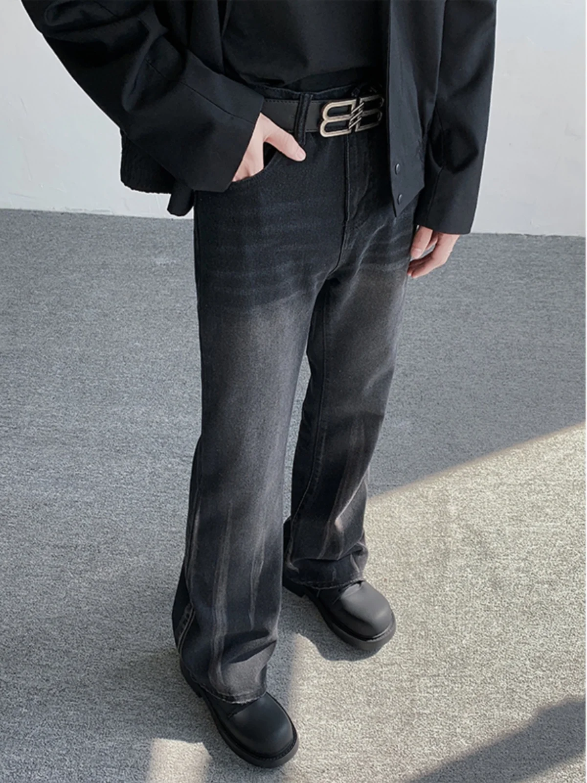 

American Sle Boys Loose Straight Leg Jeans Bell Bot Belt Design Sensation CleanFit Pants Youth Trend Winter Wear