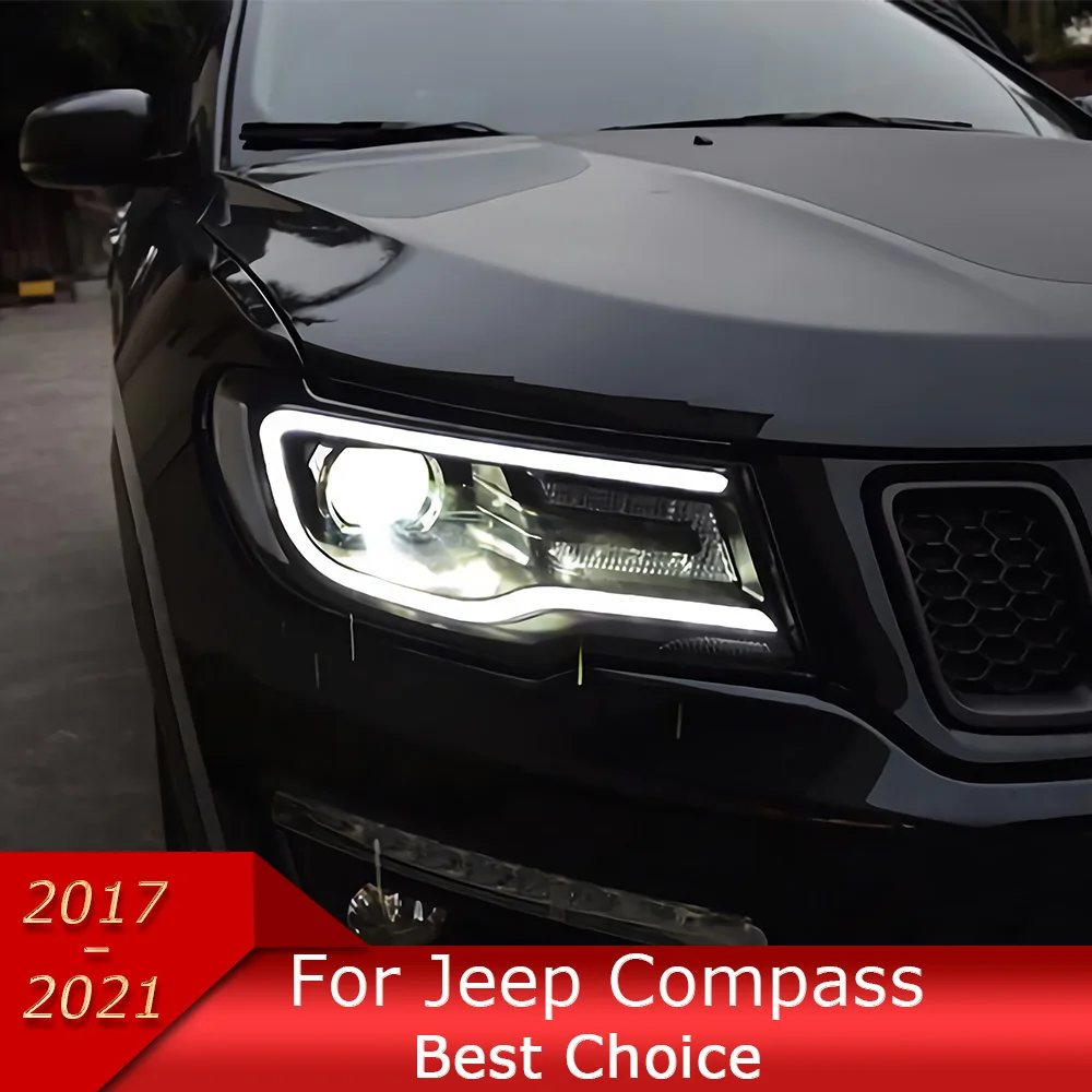 Lampu mobil untuk Kompas 2017-2021 Grand Cherokee lampu depan mobil rakitan Upgrade bifokal lensa lampu sinyal Aksesori Alat