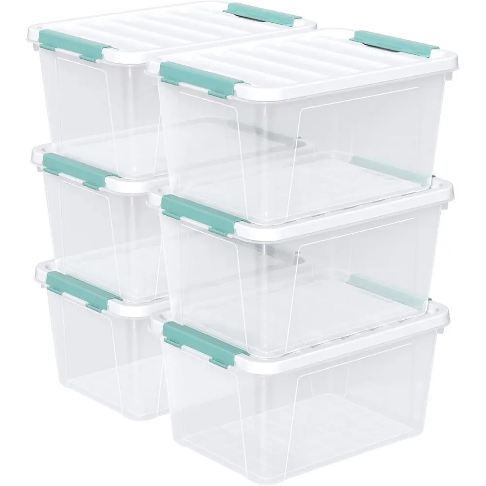 

6-Pack Clear 20-Quart Plastic Storage Boxes with Lids and Handles