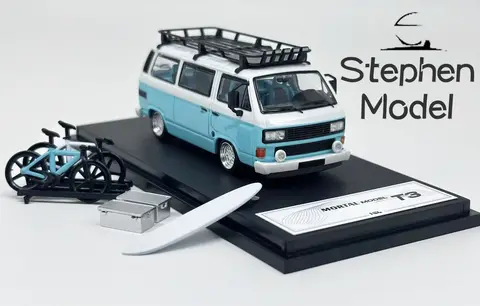 Mortal 1:64 T3 Van Lowrider-stil med cykelhållare på taket Diecast modellbil 6 best sales lowrider modellbil - №6