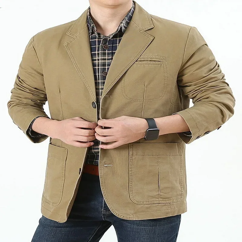 Men Blazer For Spring Autumn ,Washed Fabric Jacket Business Suit Loose Bomber Military Jackets Outwear