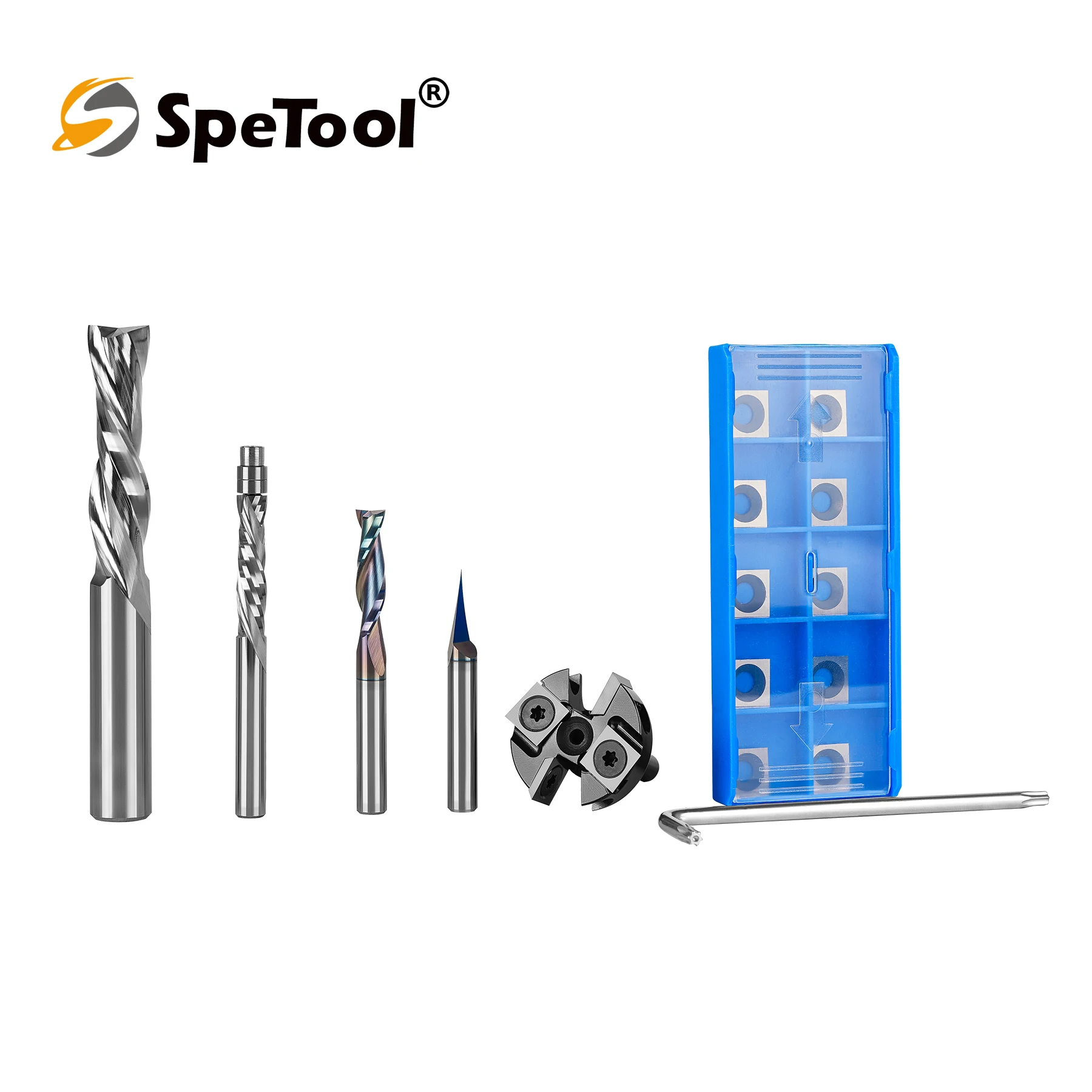 SpeTool 6PCS 1/4 1/2 Inch Shank Solid Carbide CNC Router Bits Set for Woodwroking Carving Trimming Flattening Multi-Purpose Bit