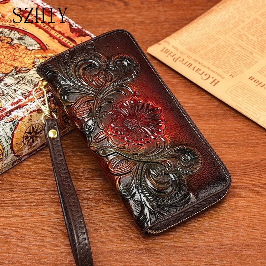 

Роскошный дизайнерский длинный кошелек, женская сумка на запястье для мобильного телефона, серия Morning Glory, высококачественный ручной кошелек с тиснением, кошелек с принтом