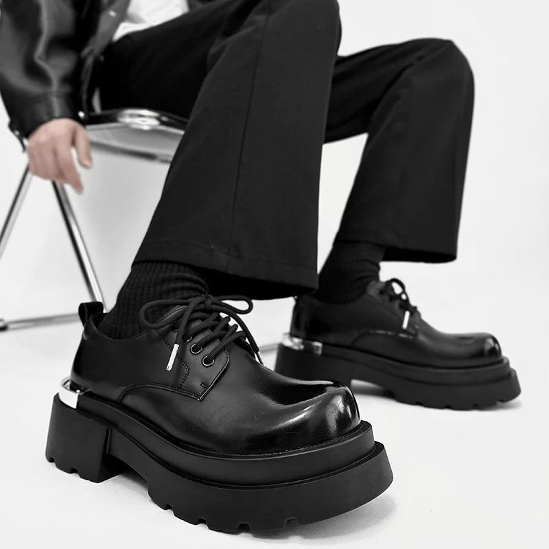 men fashion wedding party dress platform shoes lace-up derby shoe black stylish genuine leather sneakers big toe footwear zapato