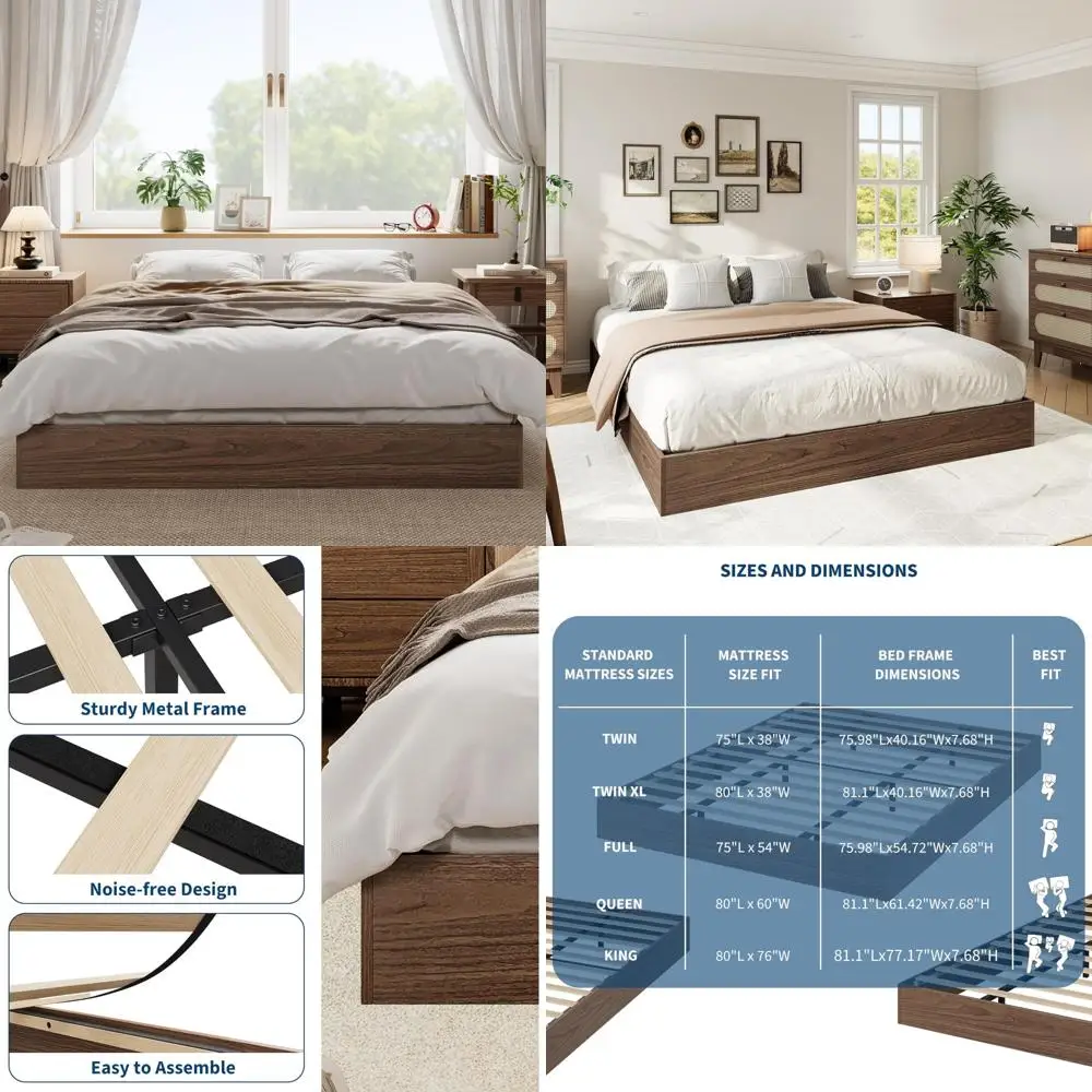 King Size Wooden Slat Platform Bed Frame - Modern Minimalist Design, Floor-Standing, No Box Spring Needed