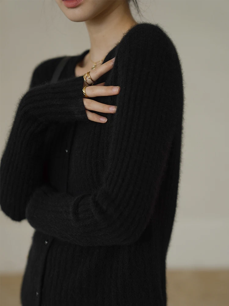 

Женский вязаный кардиган Chillcozy с V-образным вырезом, из смесовой шерсти с имитацией меха, на все сезоны, с длинными рукавами, укороченный, тонкий, стандартный крой