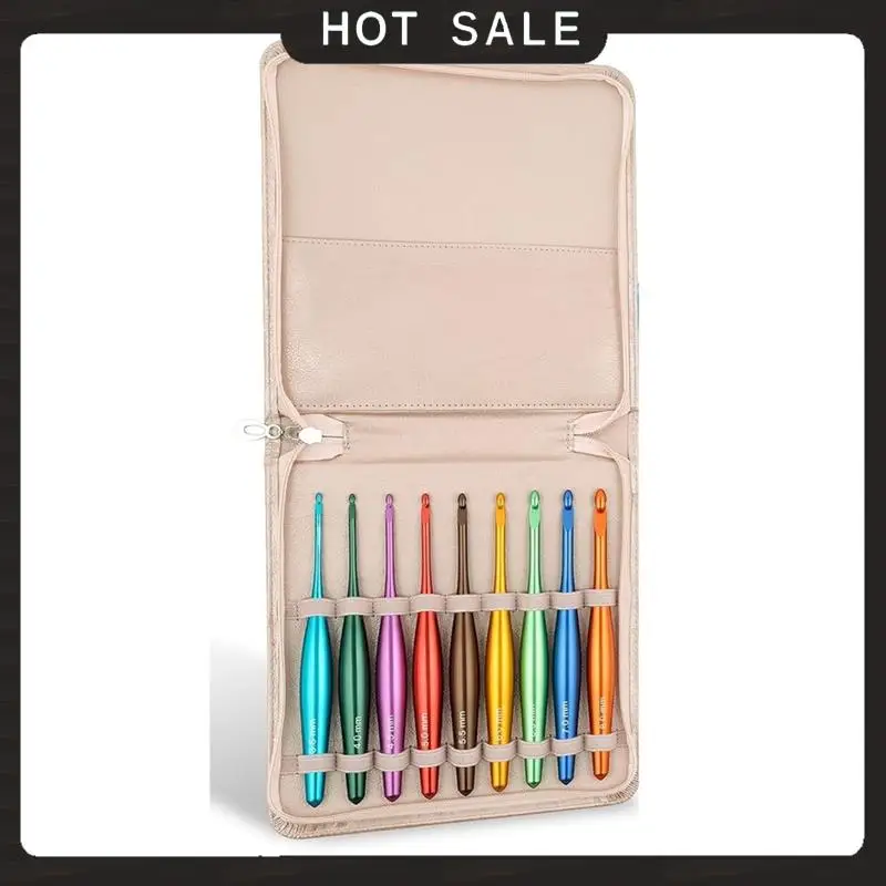 24-Hour Delivery Hand-Polished Aluminum Crochet Hooks, Ergonomic Design-9Pcs Set Sizes(3.5Mm To 8Mm), Ideal For Comfortable Craf