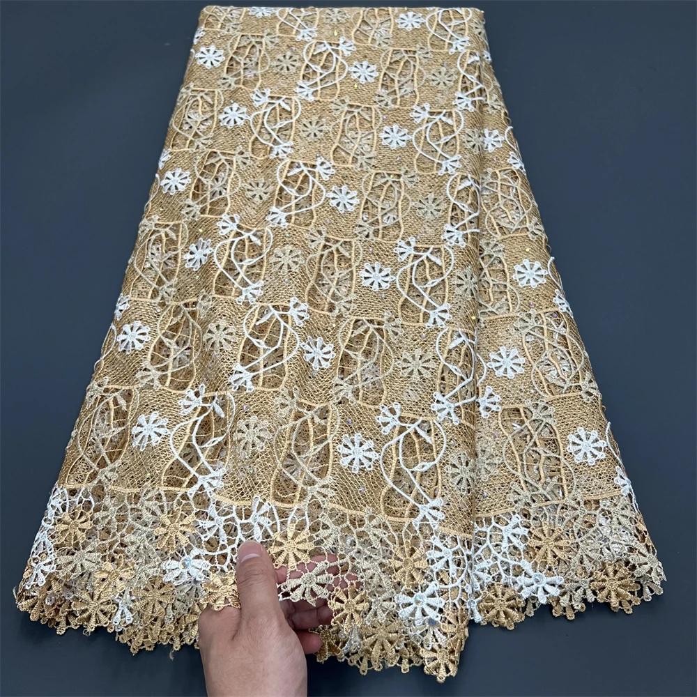 2024 High Quality African Guipure Cord Lace Fabric Nigerian Stones Water Soluble Lace Fabric For Sewing Women Dresses