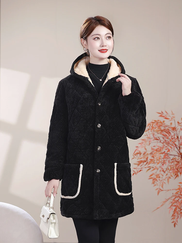 

Winter Thiened Fce Lined Warm Dirt Resistant Cotton Jaet for Women Middle-Aged And ly Workwear Hooded Coat