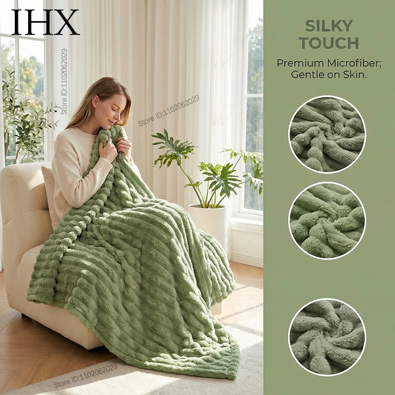 IHX Solid Color Imitation Rabbit Plush Milk Plush Thickened Thermal Leisure Home Blanket Office Nap Blanket, Custom Blanket Size