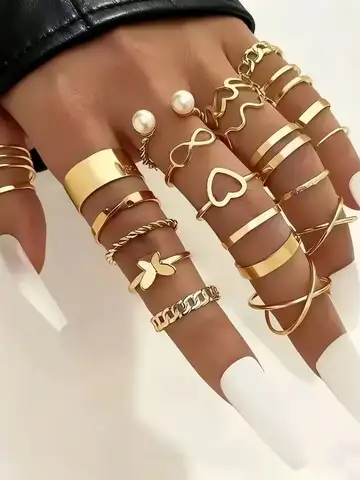 12/24/36/48/100Pieces Fashion Hollow-Out Rings Set For Women Mix Style Trendy Flowers Heart Butterfly Daily Jewelry Party Gifts