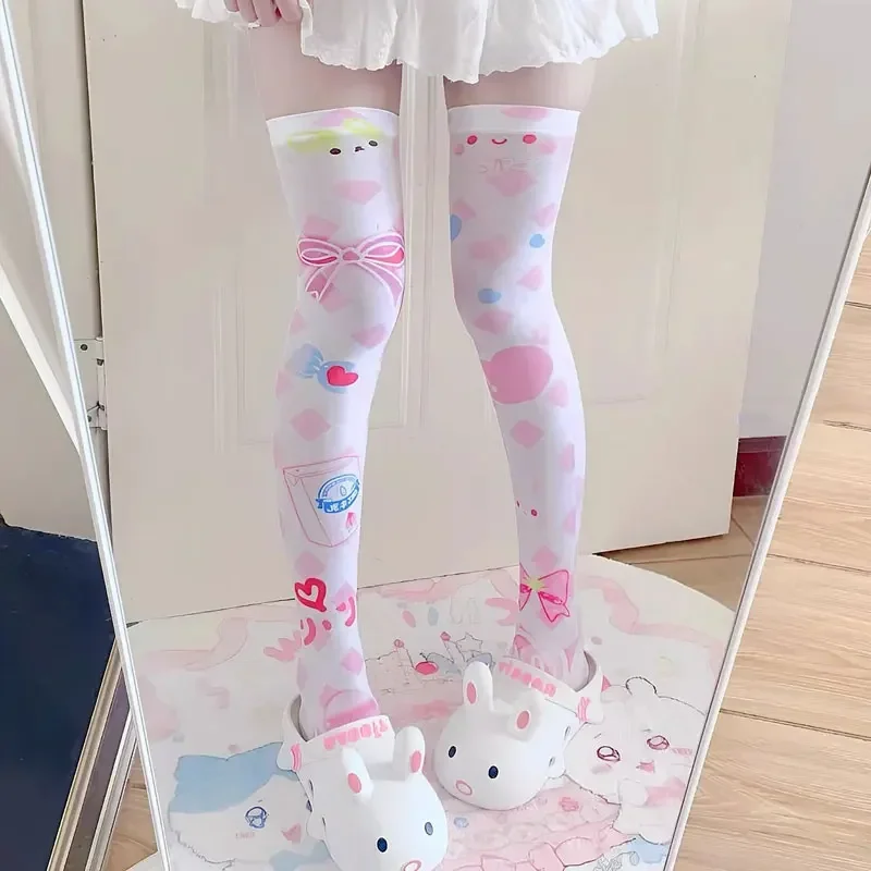 Anime Halloween Lolita Harajuku 3D stampato dolce Kawaii calze per gatti donne calze carine calze bianche strette alte sopra il ginocchio