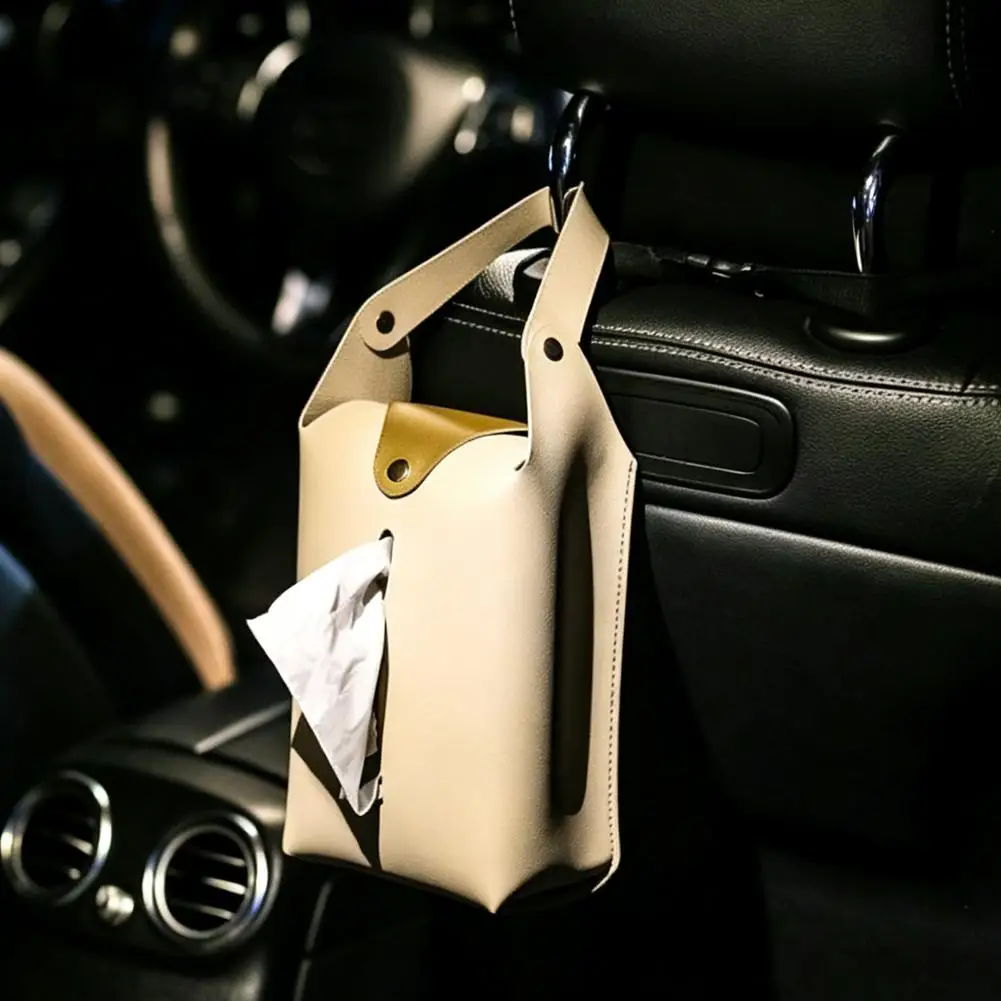 Hanging Tissue Holder Case Box PU Leather Home Car Towel Napkin Papers Dispenser Holder Toilet Tissue Box Case Table Decoration - view 6