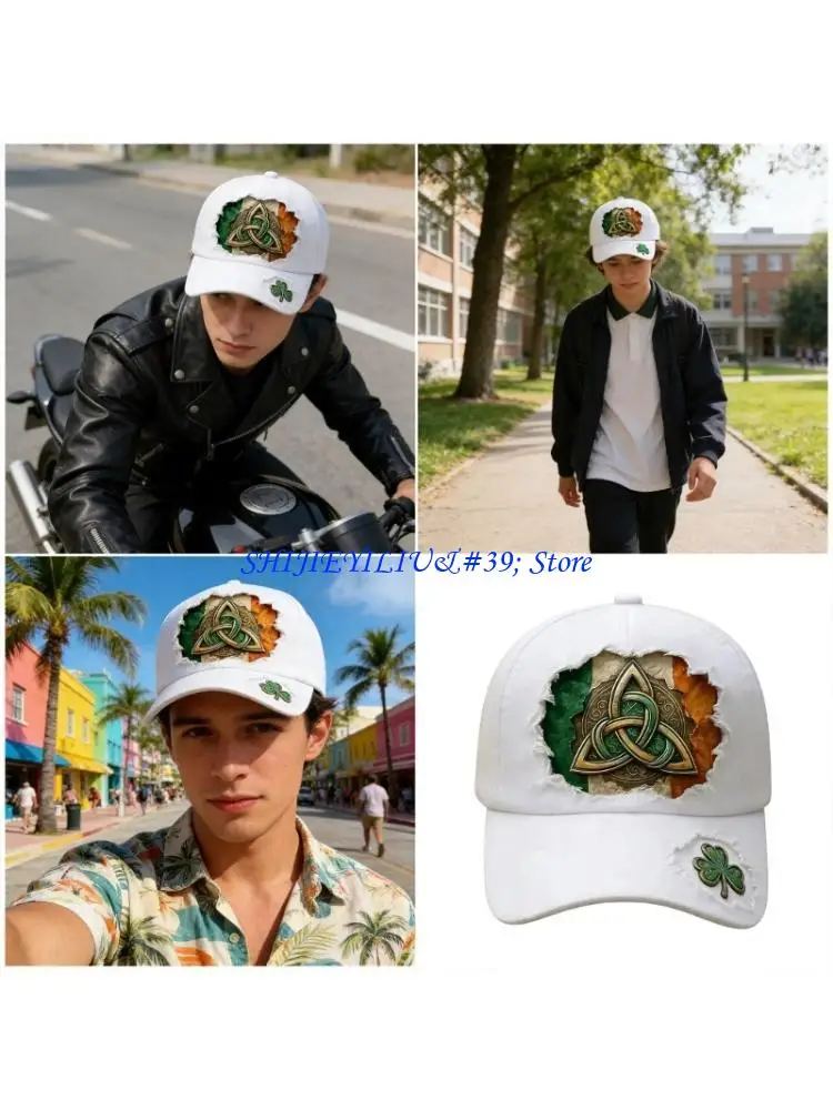 E21F Adjustable Shamrock Pattern Baseball Cap Breathable Fabric For Holiday Parades And Daily Wear