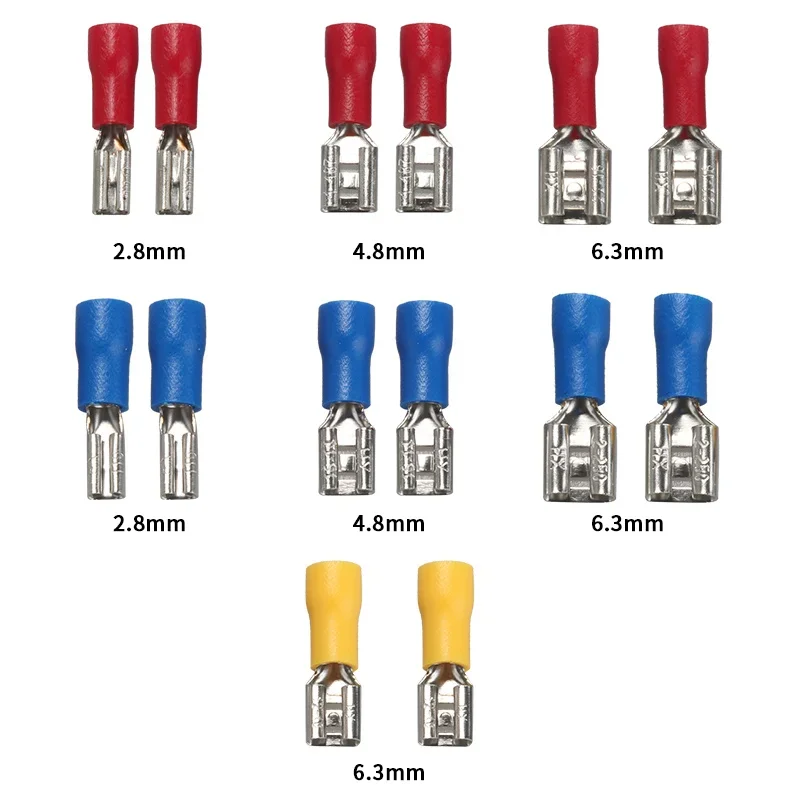 100/50/10pcs Insulated Female Crimping Terminals 2.8mm 4.8mm 6.3mm Seal Spade Electrical Wire Connector Wiring Cable Plug