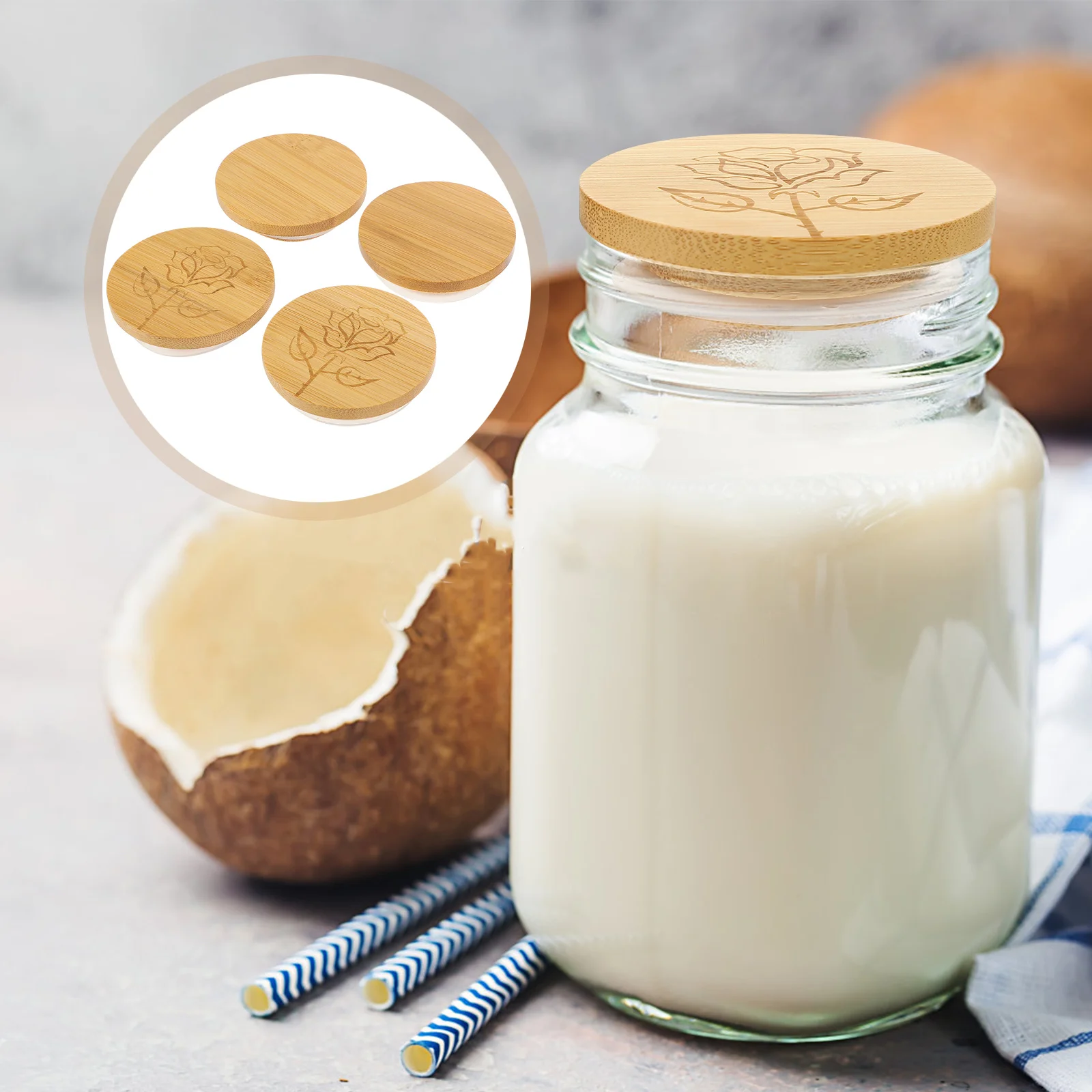 

6Pcs Bamboo Jar Lids Glass Bottle Sealing Lids Reusable Airtight Covers for Kitchen Mason Jars Yogurt Jar Covers