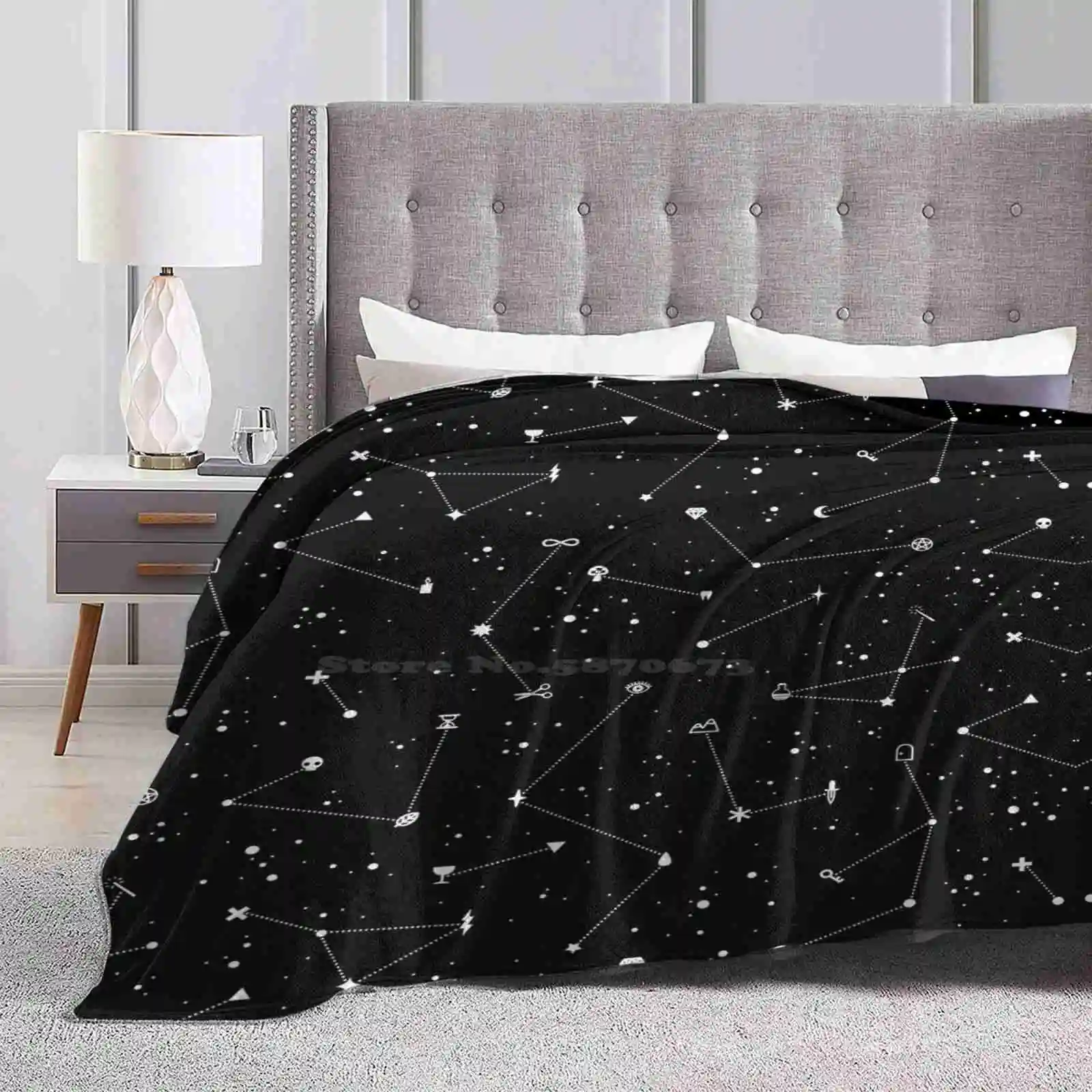 Constellations ( Black ) New Arrival Fashion Leisure Warm Flannel Blanket Stars Space Celestial Sky Magic Occult Witchy Night