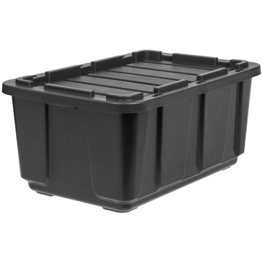 27 Gallon Large Heavy-Duty Storage Plastic Tote, 4 Pack, Rugged Garage Organizer Container with Durable Snap Lid