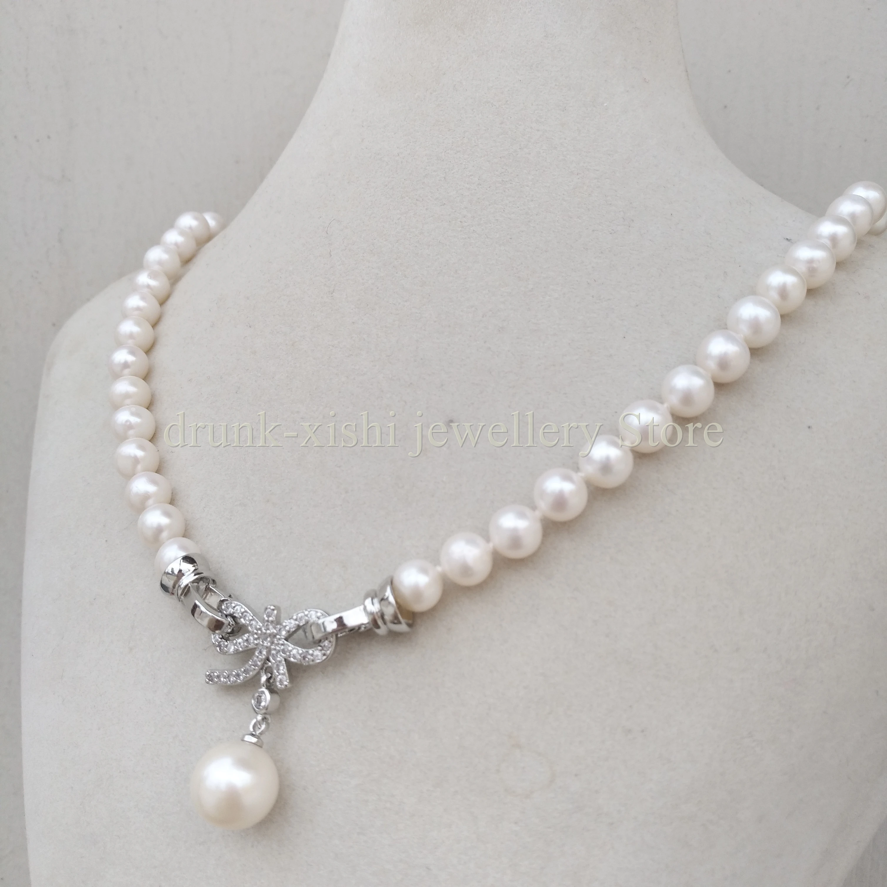 

Excellent Design Dainty 6-7mm Pearl Necklace&10-11mm Pendant Fine Clasp Suitable For Any Occasion Customizable
