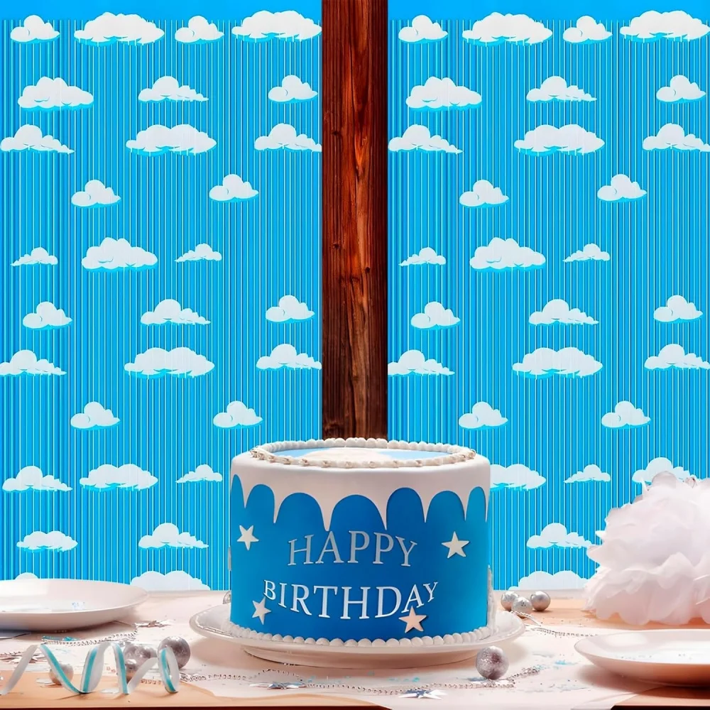 1/3/5 Stück Wolken-Themen-Girlandenvorhang, schimmernder blauer Himmel, weiße Wolken, Hintergrunddekoration, Wolken-Themen-Partyzubehör – Detail 6