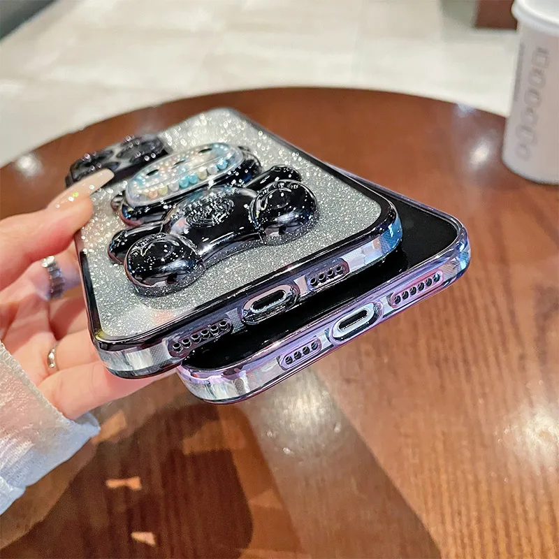 For OPPO A18 Case Soft Silicone Bling Shockproof Electroplated TPU Cell Phone Casing For CPH2591 Back Cover Cute Bear Stand image 6