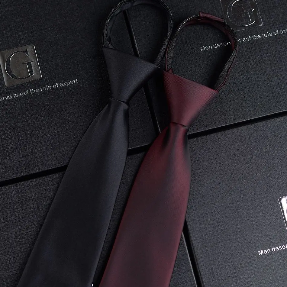

Wine Red Tie Groom Wedding Zipper No Knot Groomsman Men's Business Professional Formal Black Versatile Korean Version