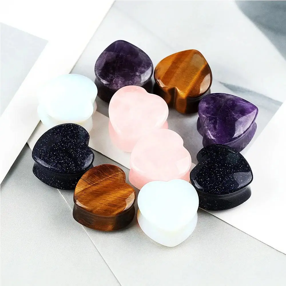 1Pair Heart Shape Natural Stone Ear Canal Plugs Dilator Instrument Body Piercing Ear Plugs Body Jewelry 6-16mm For Men and Women