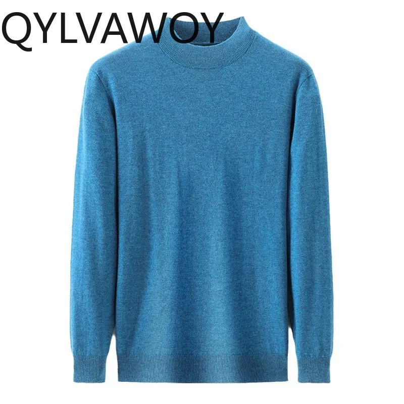 QYLVAWOY couleur unie 100% laine chandails homme vêtements vente faux col roulé tricoté chandails Base hauts hommes pull ropa hombre