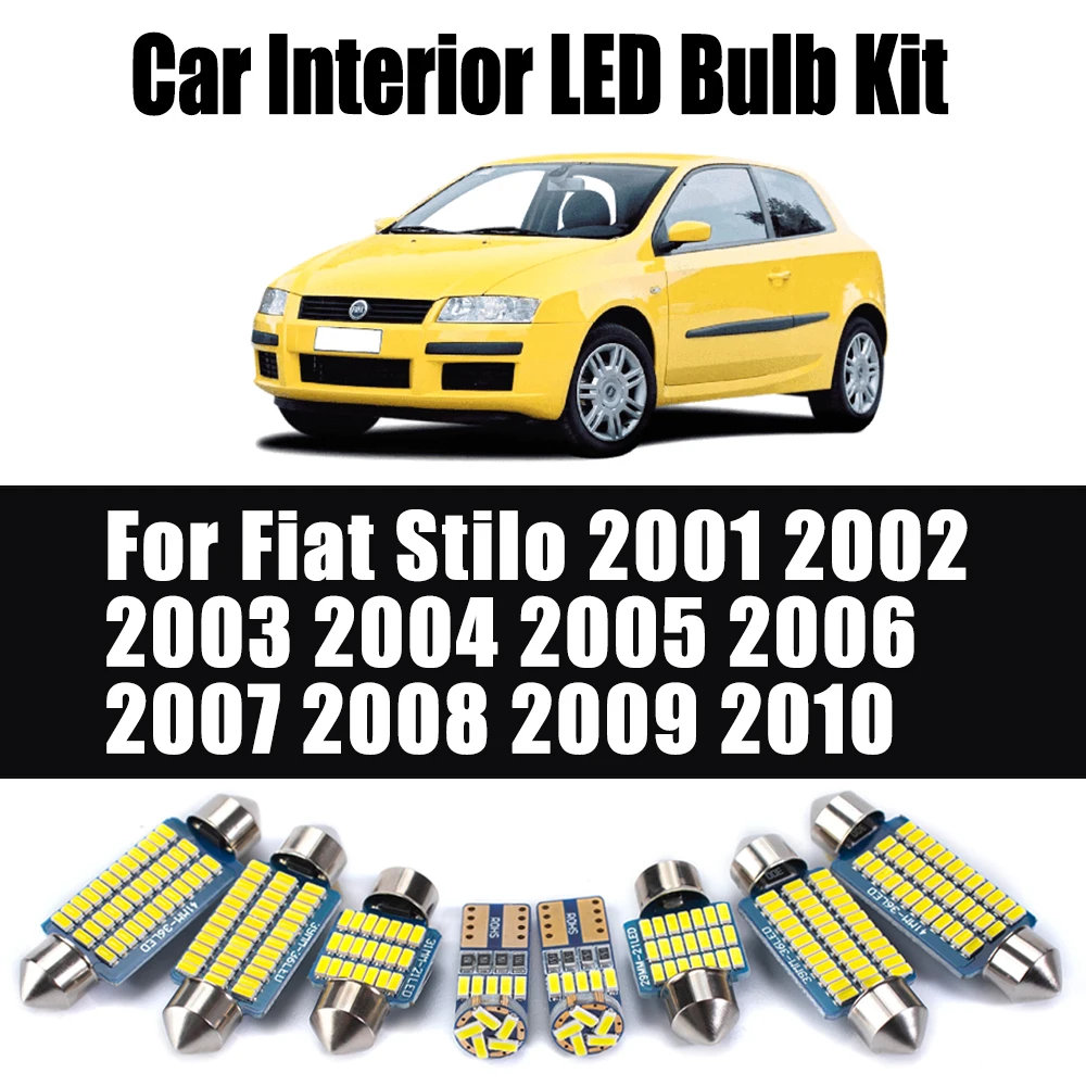 14Pcs For Fiat Stilo 2001 2002 2003 2004 2005 2006 2007 2008 2009 2010 Car LED Interior Reading Map Trunk Light Kit Accessories