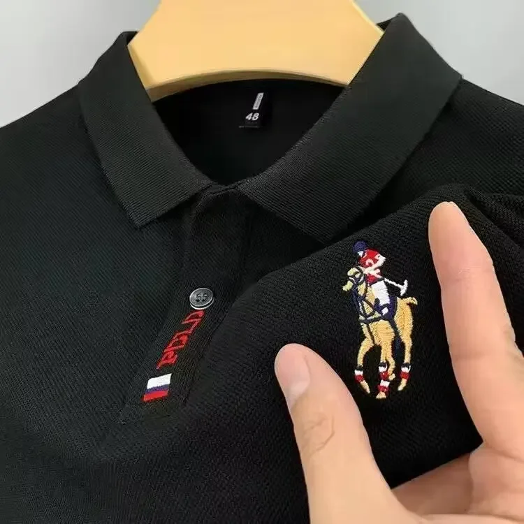 Men's Embroidered Solid Color Polo Shirt Short Sleeves Summer Thin Lapel T-Shirt Slimming Effect Versatile Wardrobe Piece