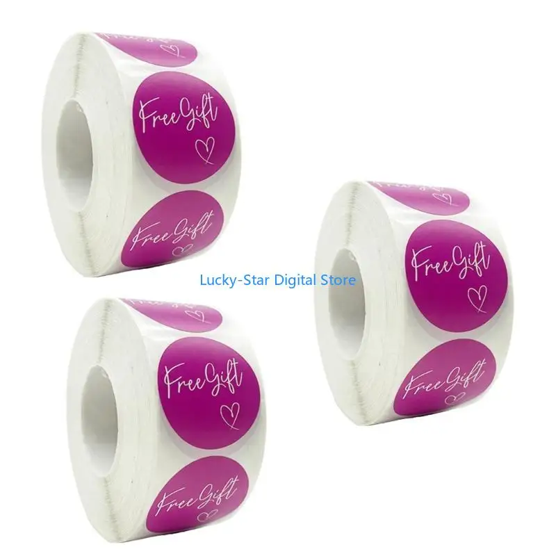 N7MC 3 Rolls Bulat Stiker Membebaskan Sticker Sticker Label Giveaway Stiker Mandiri