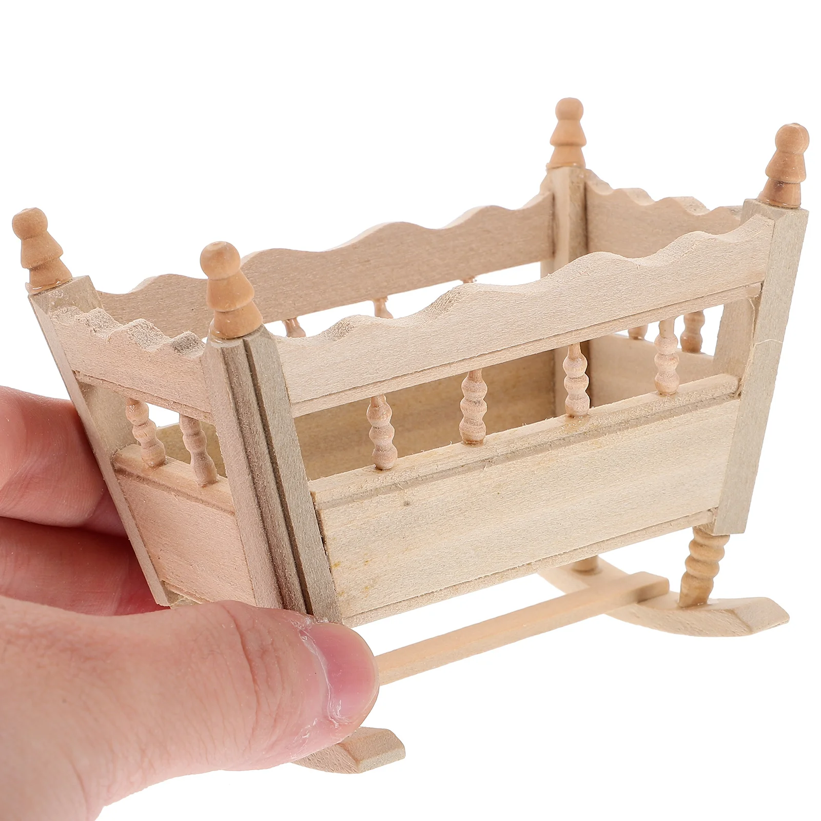 Mini House Bed Miniature Scene Accessory Wood Cradle Model Furniture Ornaments