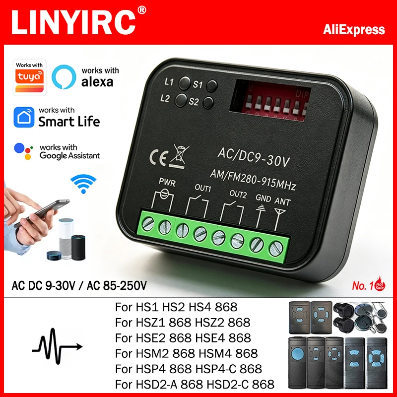 For 868MHz HSM2 HSM4 HSE2 HSE4 HS1 HS2 HS4 HSP4 HSP4-C HSD2-A HSD2-C 868 Wifi Smart Switch Module Relay Receiver Works With Tuya