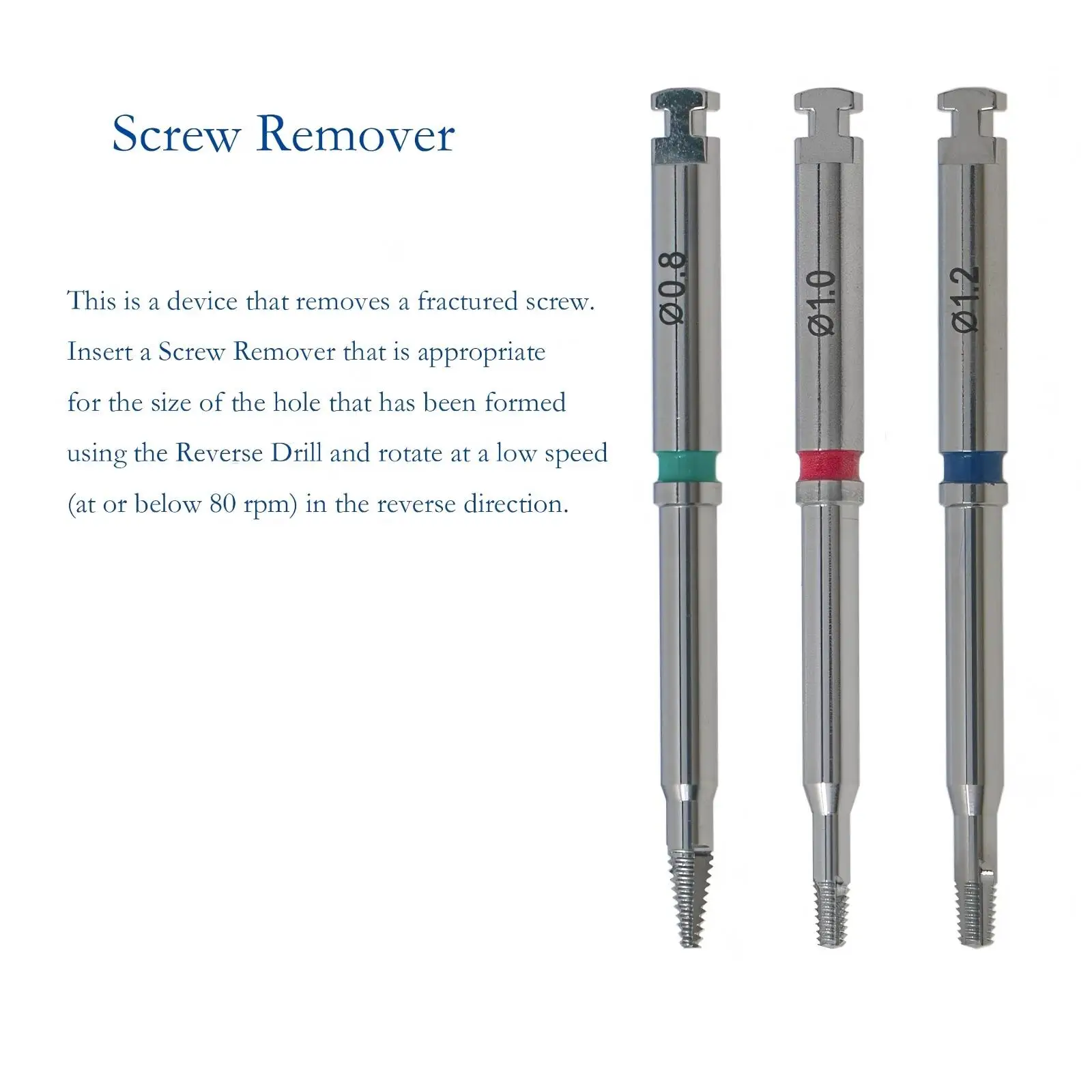 New Dental Implant Fixture Broken Screw Remover 0.8/1.0/1.2mm Extractor Tool Reverse Drill Fractured Screw Removal Instrumen