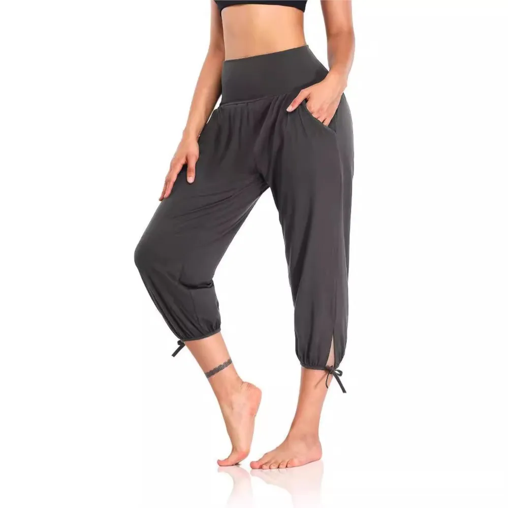 Women Yoga Pants Loose Elastic Waist Pocket Splicing Casual Knitted Jogging Pants Female Sportswear Pantalones De Mujer Trousers