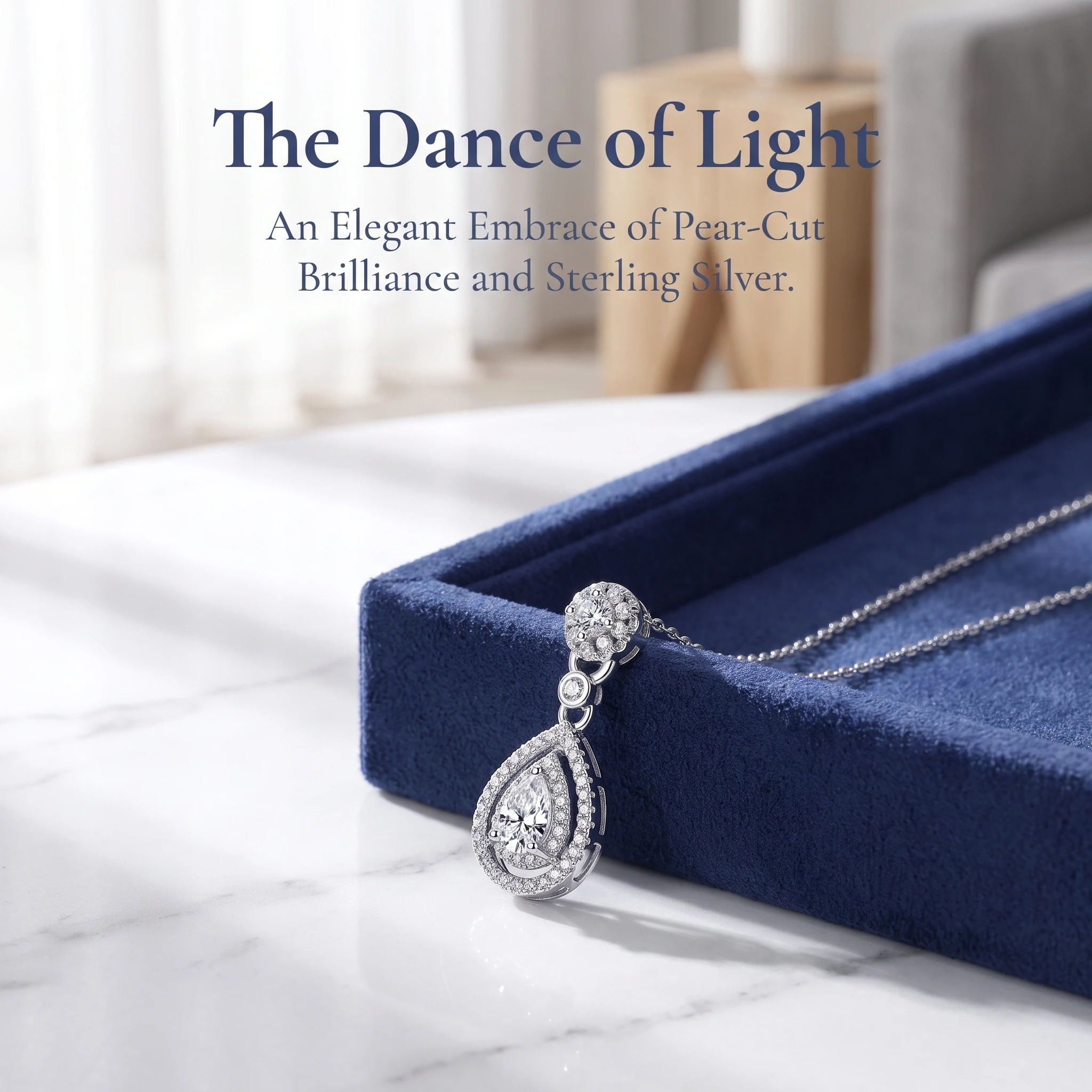 925 Sterling Silver Teardrop Necklace, Double Halo CZ Zircon Pendant with Floral Link, Elegant Wedding Jewelry Gift for Women