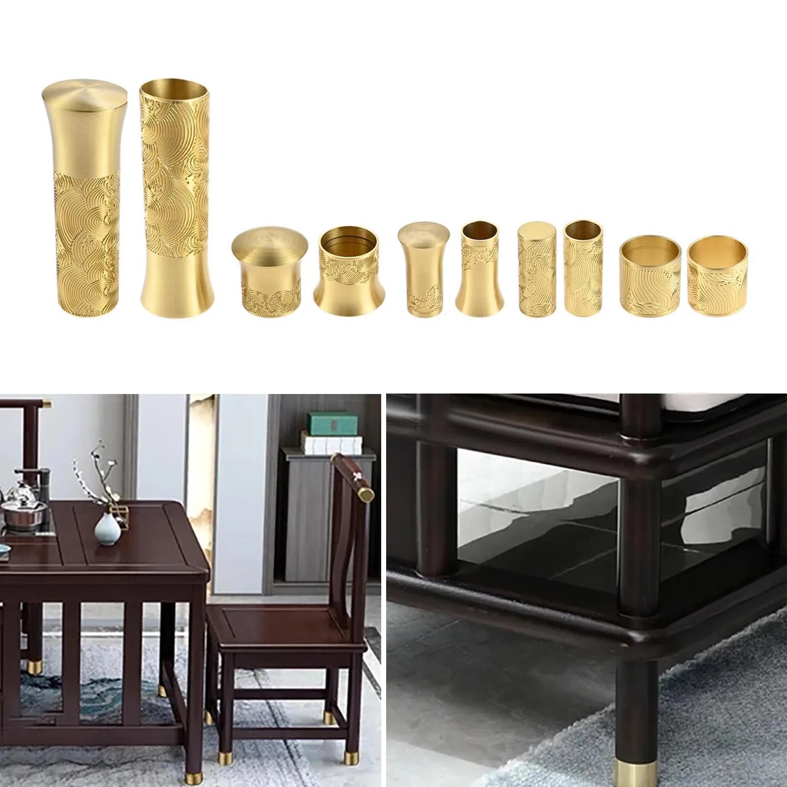 1 pezzo Coprigambe per mobili in oro Piede Punta in rame massiccio Ottone spazzolato Divano Tavolo Gambe per sedie Protezione inferiore Tappetino sicuro Decor