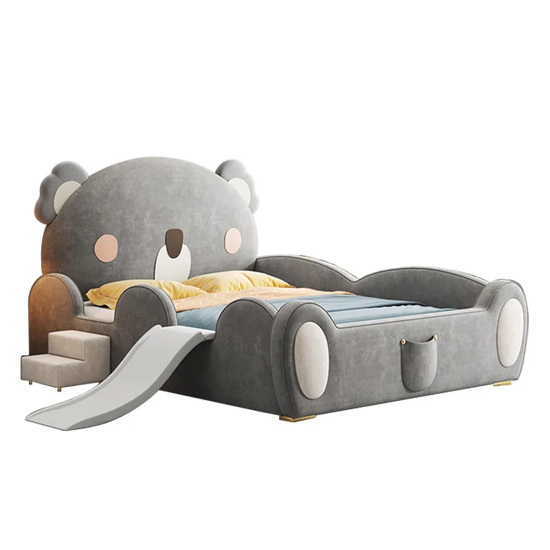 

Children's bed flannel bear boy girl bed 1.5 meters with slide cute cartoon guardrail bed