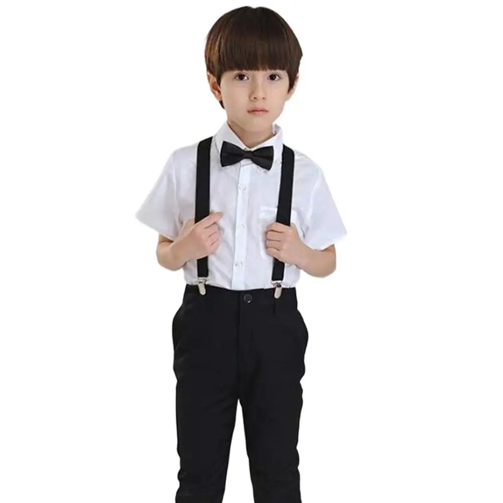 Braces Straps For Boys For Girls Solid Color Strap Strap Clip Bow Tie Hanging Pants Clip Tie Suspenders Set Suspenders Clips