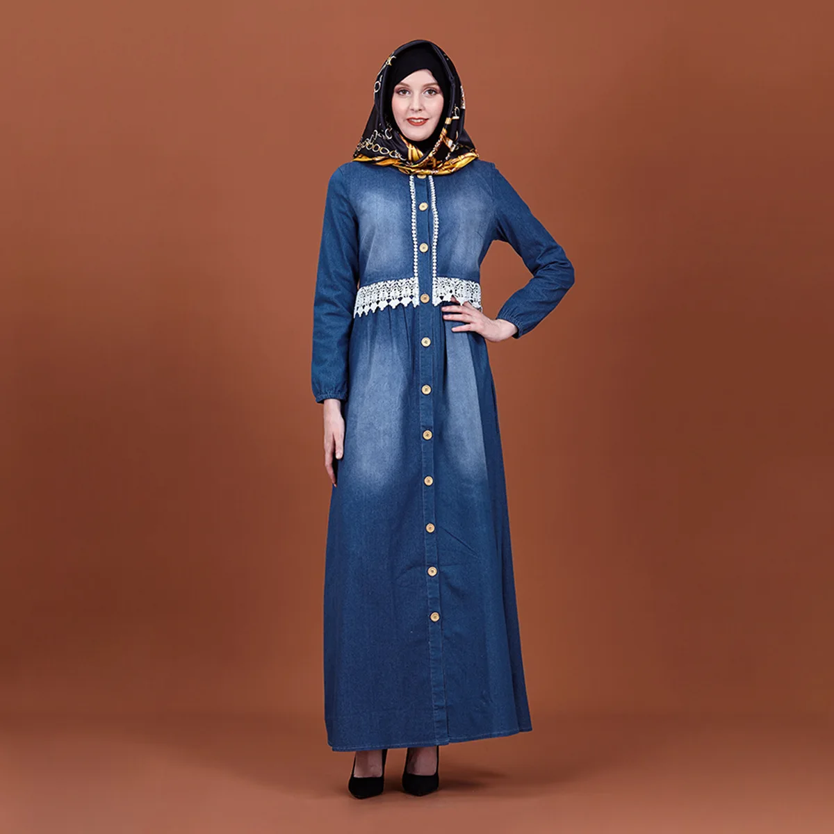 

Middle East Turkey Fashion Denim Dresses for Women Muslim Malaysia Loose Casual Robe Saudi Arabia Mubarak Female Caftan