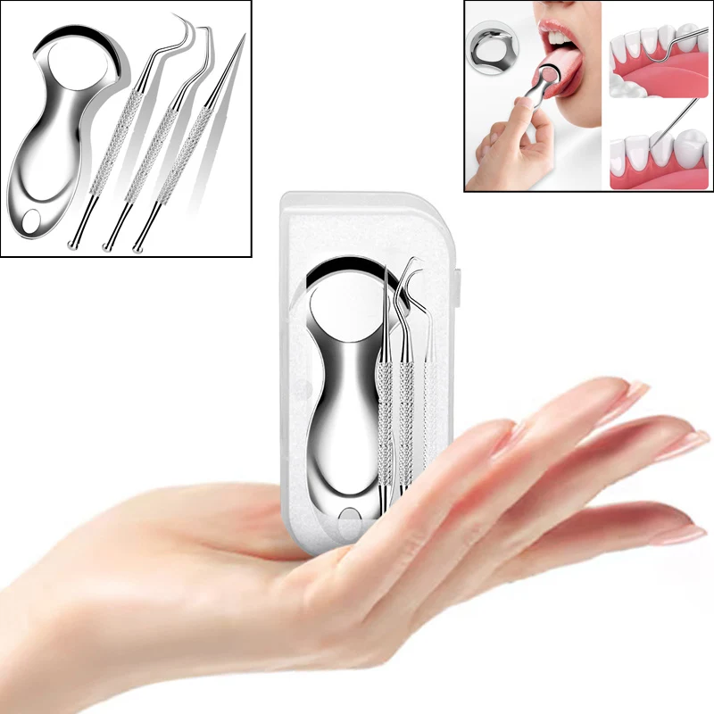 Tongue Scraper Cleaner for Adults Surgical Grade Eliminate Bad Breath Mini Stainless Steel Tongue Scarper Brush Oral Cleaning