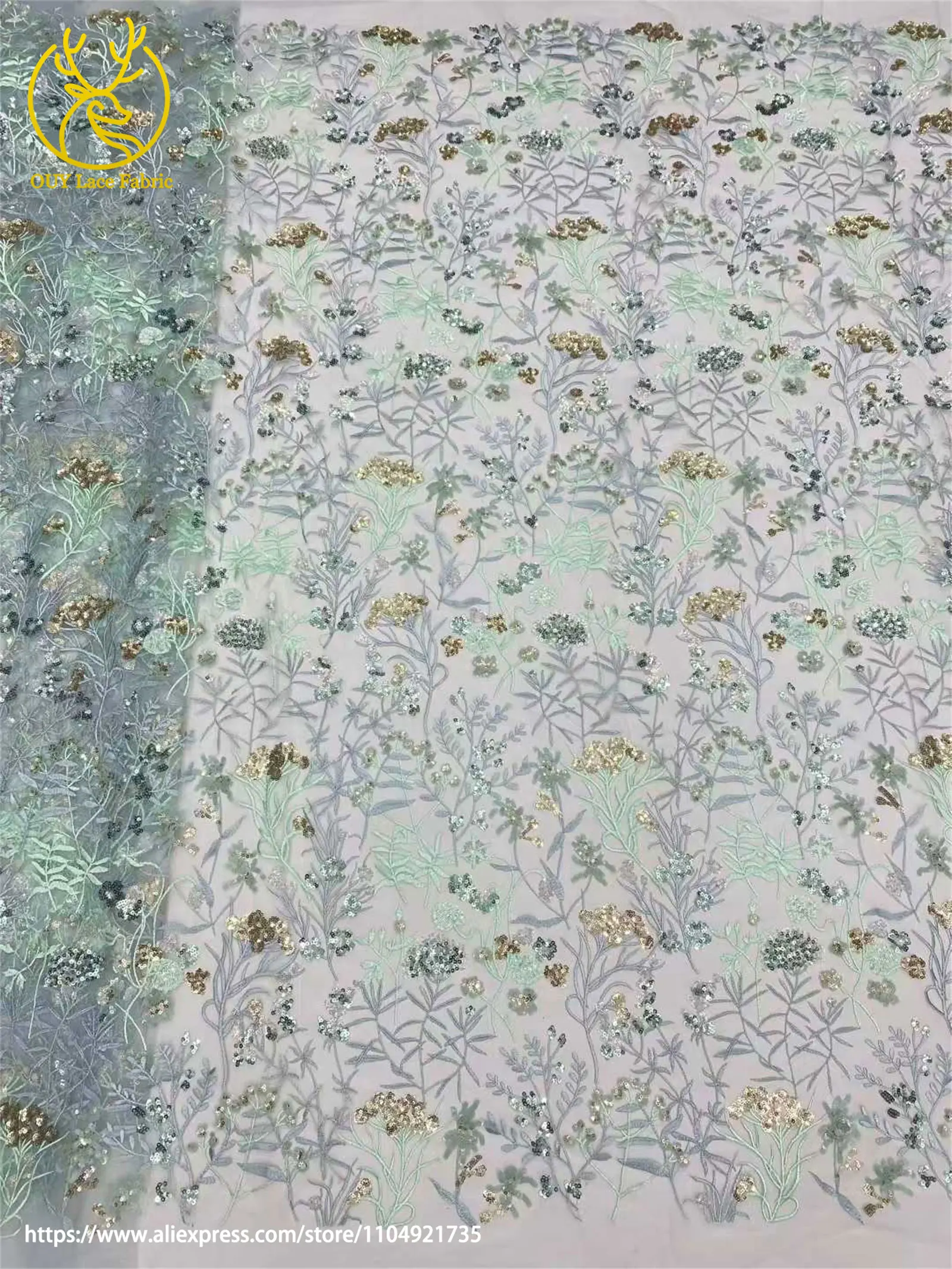 2026 Afrikanischer bestickter Tüll-Spitzenstoff, 5 Yards, hochwertiger nigerianischer Pailletten-Spitzenstoff für Damen-Abendkleider – Detail 16