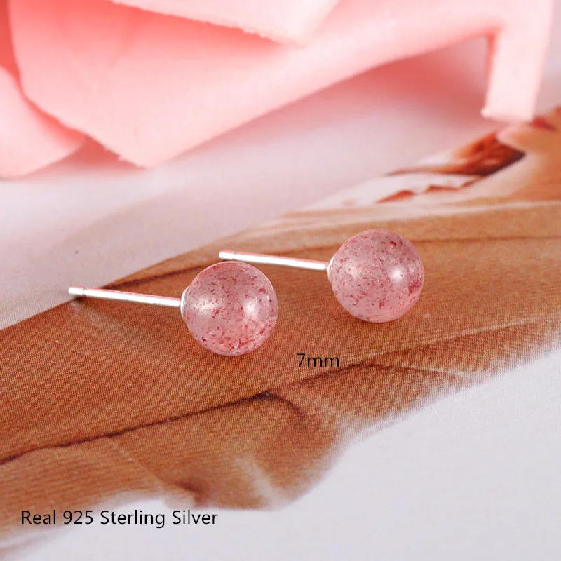

S925 Sterling Silver Female Earring Natural Strawberry Stone Simple Bead Earring for Women Fashion Fine Jewelry Earring Gift