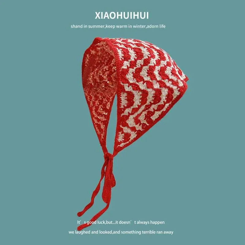 Syal Segitiga Renda Rajutan Ins Perancis Wanita 2024 Topi Jilbab Serbaguna Retro Baru Tas Foto Rambut Ikat Kepala Topi Kepala