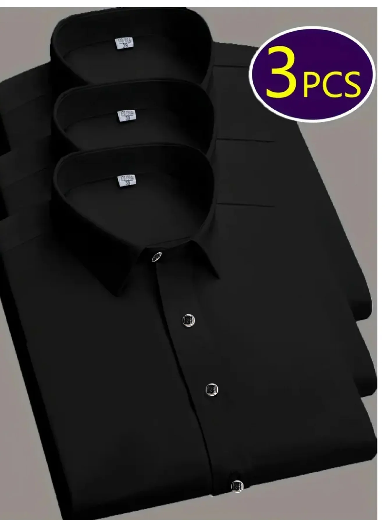Solid Color Three-piece Set of Men's Elegant Long-Sleeve Shirts, Lightweight Fabric, Regular Fit, Single-Breasted Buttons with ,